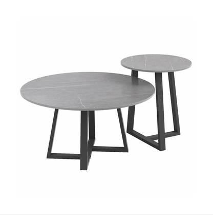 Broadway Two Tier Coffee Table Set - White Marble Stone