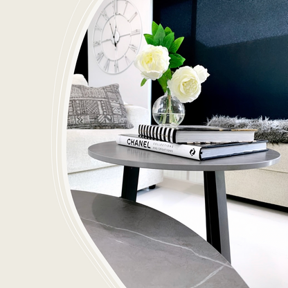 Broadway Two Tier Coffee Table Set - White Marble Stone