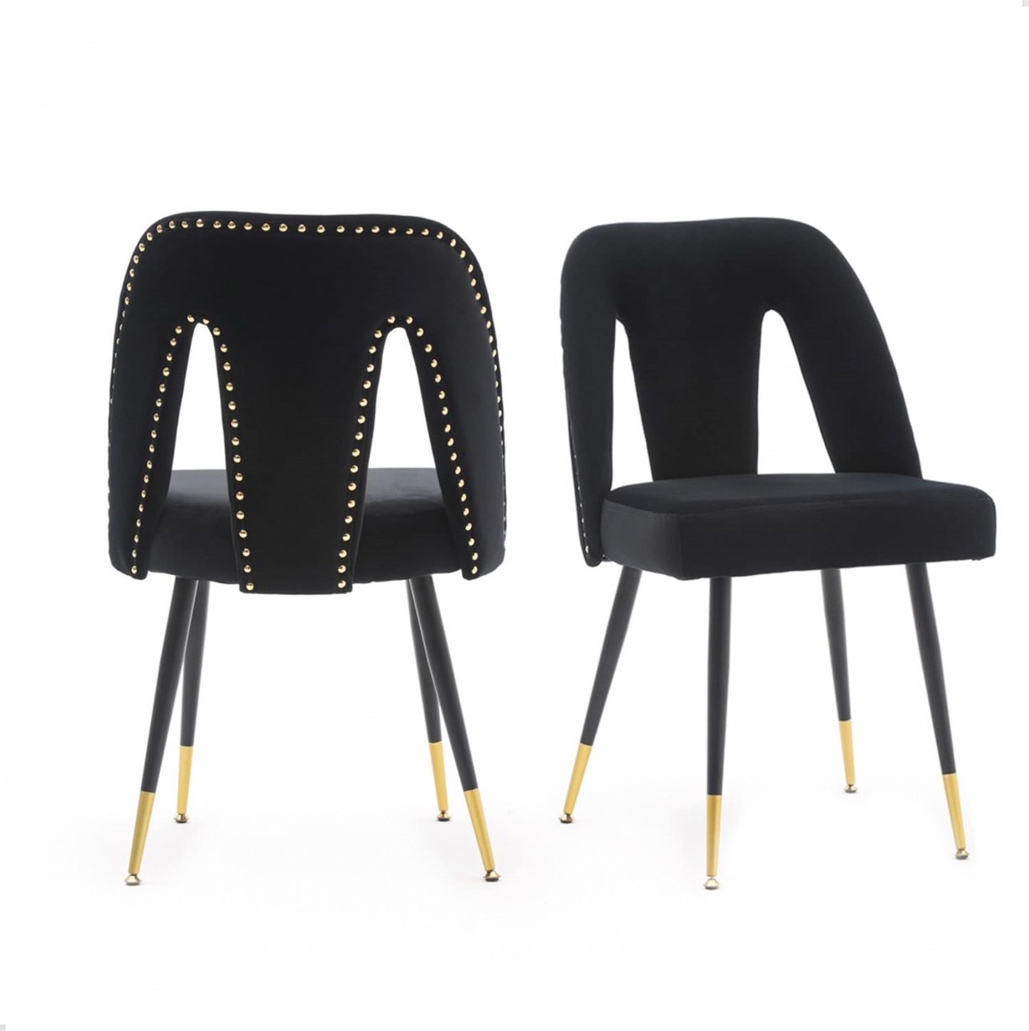 CASCADE BLACK VELVET DINING CHAIRS - SET OF TWO