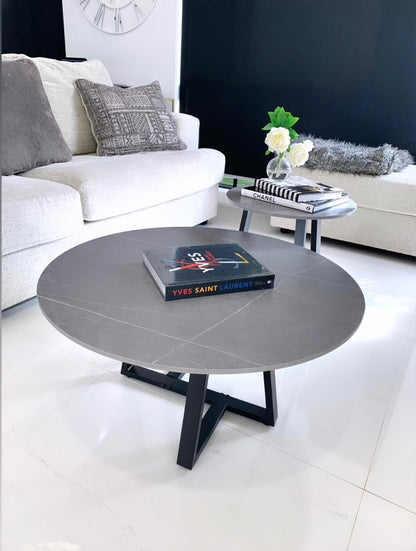 Broadway Two Tier Coffee Table Set - White Marble Stone