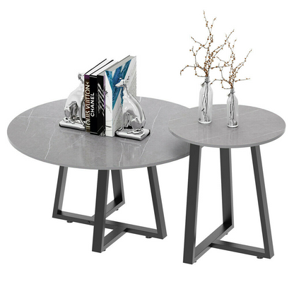 Broadway Two Tier Coffee Table Set - White Marble Stone