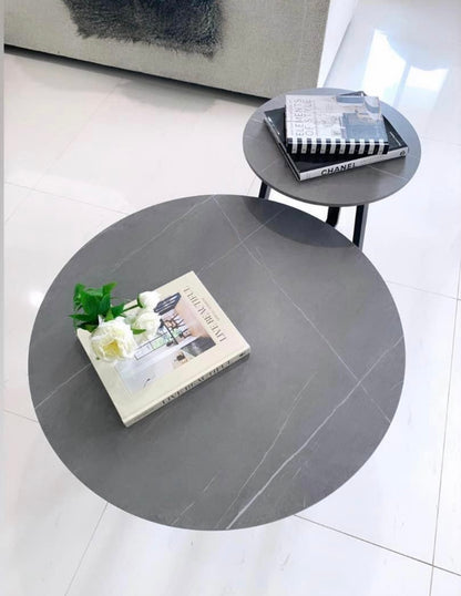 Broadway Two Tier Coffee Table Set - White Marble Stone
