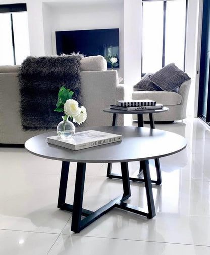 Broadway Two Tier Coffee Table Set - White Marble Stone